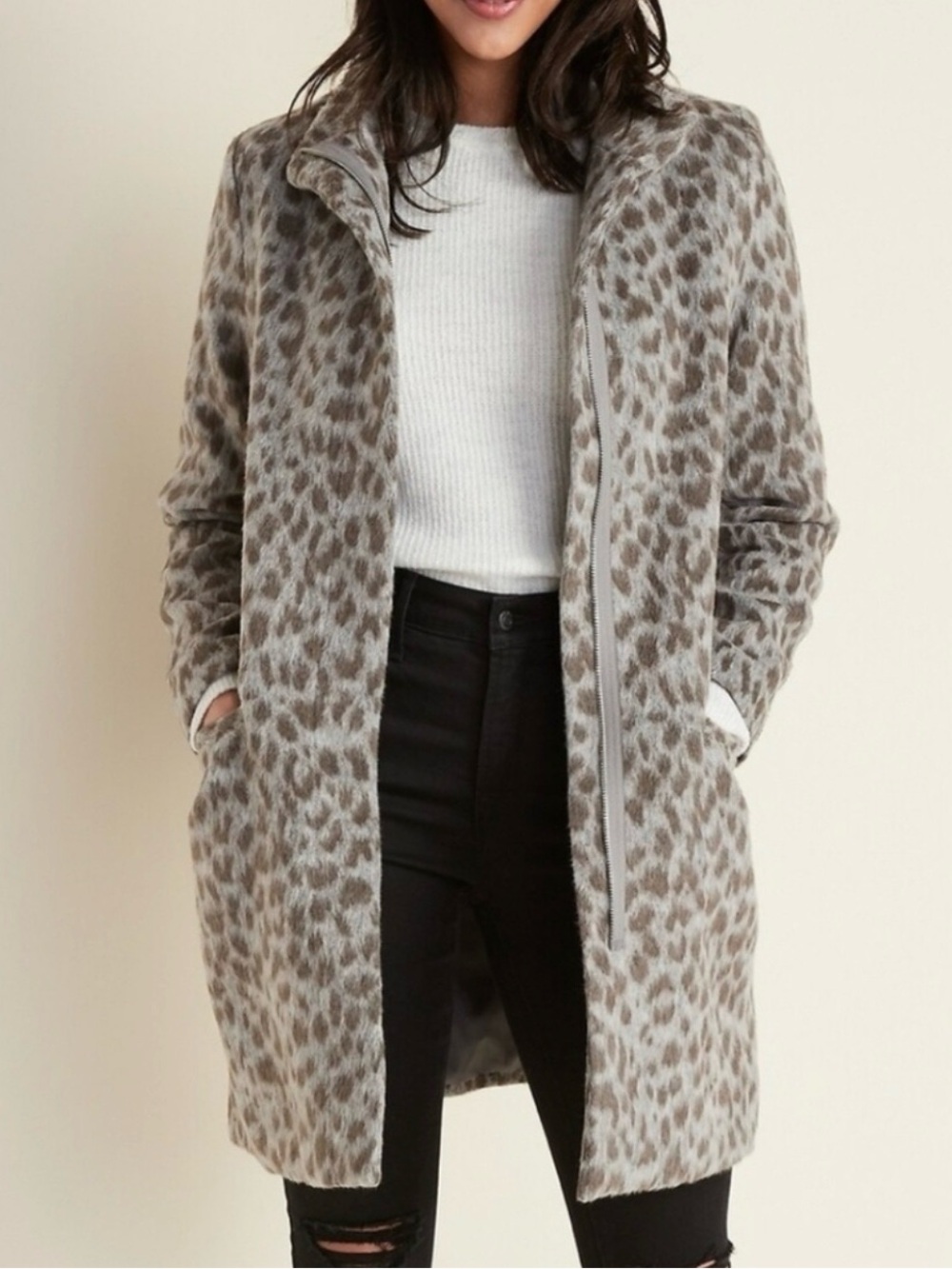 Old Navy Leopard Print Trench Coat - Taupe Gray